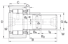 螺栓型滾輪 NUKRE40, 軸向引導(dǎo)，滿裝圓柱滾子，帶偏心擋圈，兩側(cè)迷宮密封