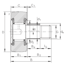 螺栓型滾輪 KRE19-PP, 軸向引導(dǎo)，帶偏心鎖圈，兩側(cè)用塑料推力平墊圈