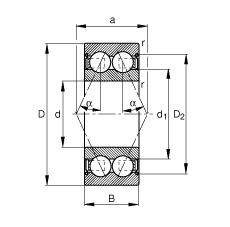 角接觸球軸承 3816-B-2Z-TVH, 雙列，雙側(cè)間隙密封，接觸角 α = 25°