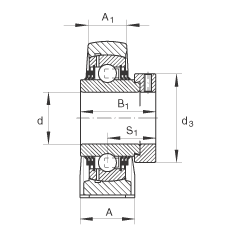 直立式軸承座單元 TASE65-214, 鑄鐵軸承座，帶偏心鎖圈的外球面球軸承，T 型密封