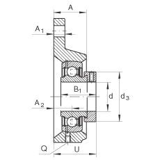 軸承座單元 PCFTR12, 帶三個(gè)螺栓孔的法蘭的軸承座單元，鑄鐵，偏心鎖圈，P型密封