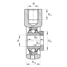 吊裝式軸承座單元 RHE50, 鑄鐵軸承座，帶偏心鎖圈的外球面球軸承，R 密封