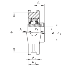 吊裝式軸承座單元 TTUE70, 鑄鐵軸承座，帶偏心鎖圈的外球面球軸承，T 型密封