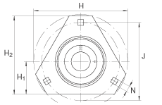 軸承座單元 RALTR25, 帶三個螺栓孔的法蘭的軸承座單元，鋼板， 偏心鎖圈， P型密封，無再潤滑結(jié)構(gòu)