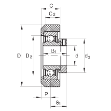 外球面球軸承 RCRA20/46-FA106, 帶橡膠插入件，偏心鎖圈定位， 兩側 P 型密封